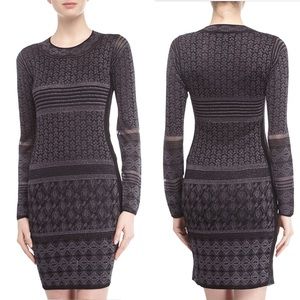 Marchesa Voyage Knit Long Sleeve Jacquard Dress